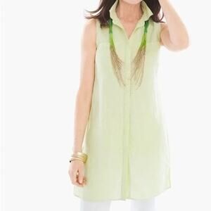𝅺CHICO'S Linen Side Split Longline Tunic Top Lime Sz S (Chico's 0)
